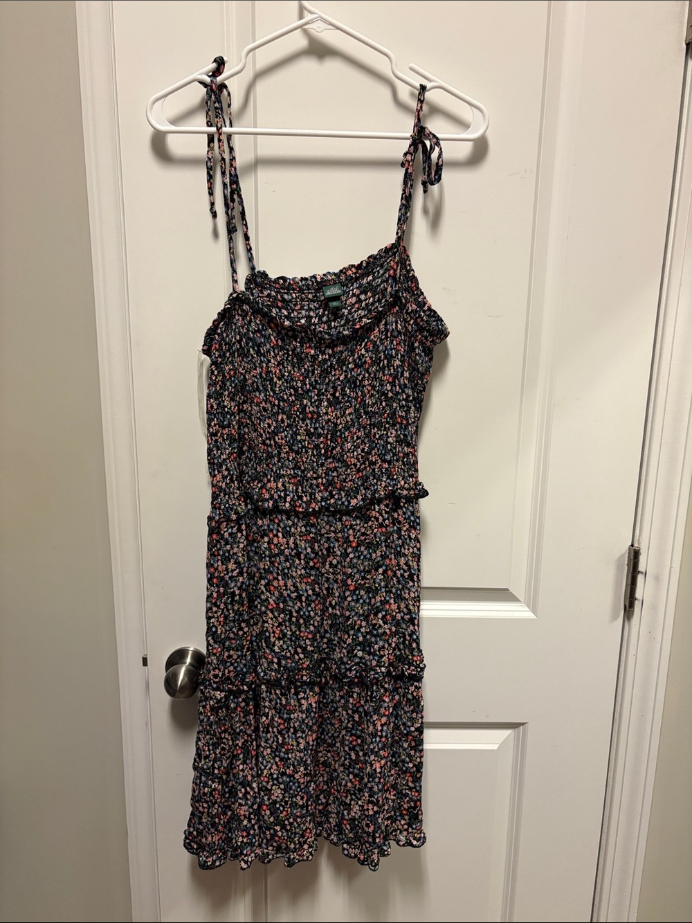 Wild Fable XL Navy Floral and lace Smocked Dress with Tie Straps